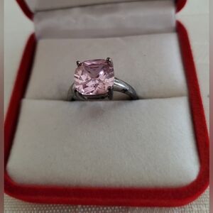 Elegant .925 Sterling Silver Square Cushion Pink Cz Ring